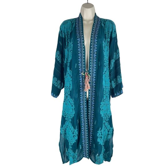 Johnny Was Bellamo Verona Kimono Jacket Embroidery Lakeside Blue Size S - Picture 3 of 12